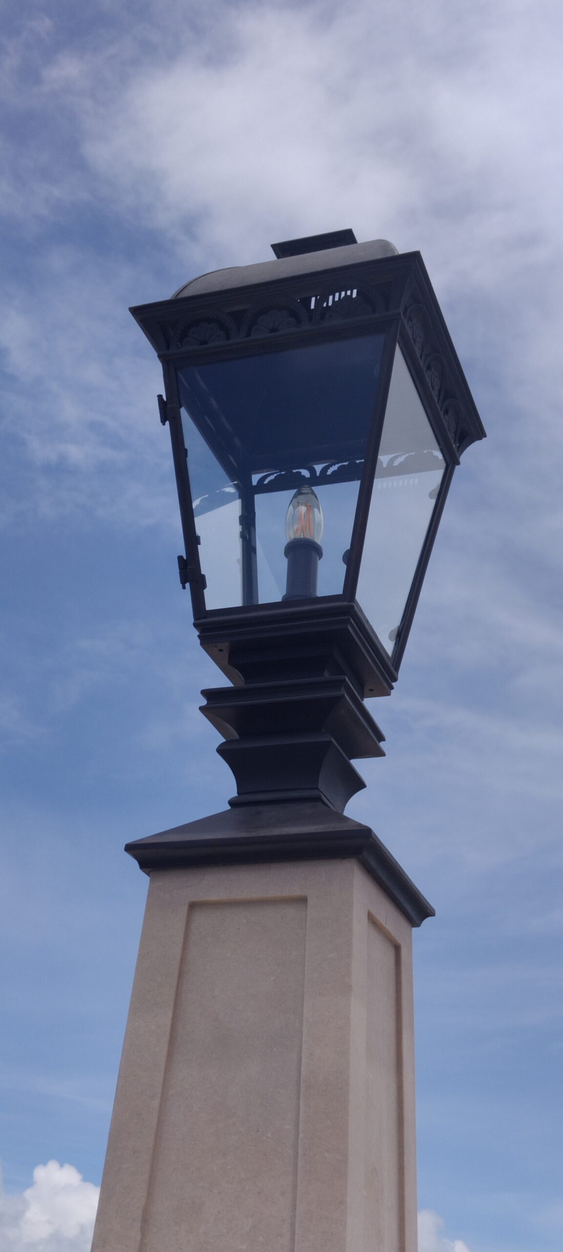 Gatepost lantern on site