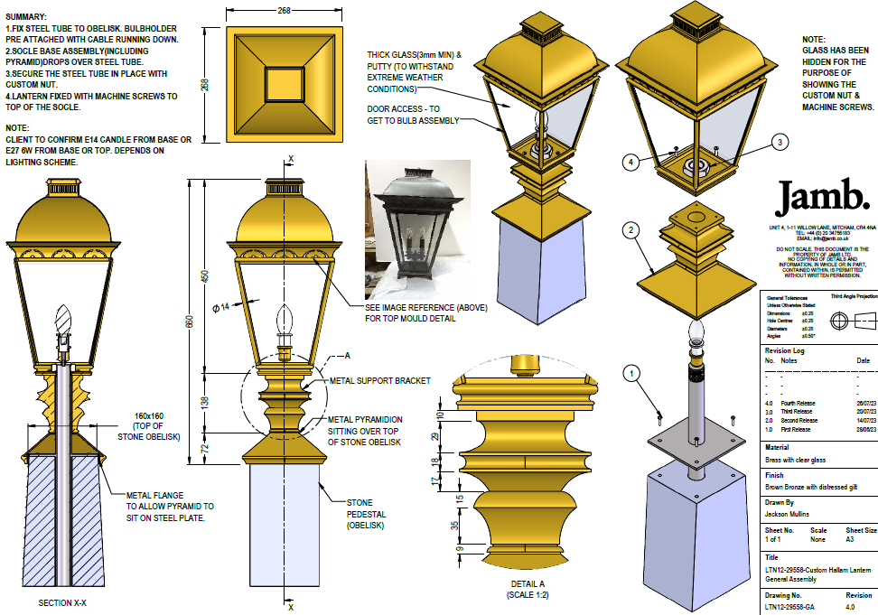 Gatepost lantern CAD drawings